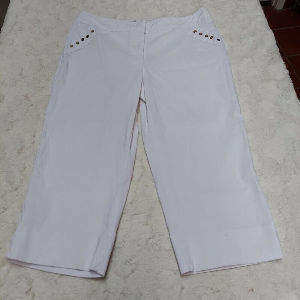 First Option Petite Women Size 8P White Mid-Rise Straight Leg Crop Pants Stretch